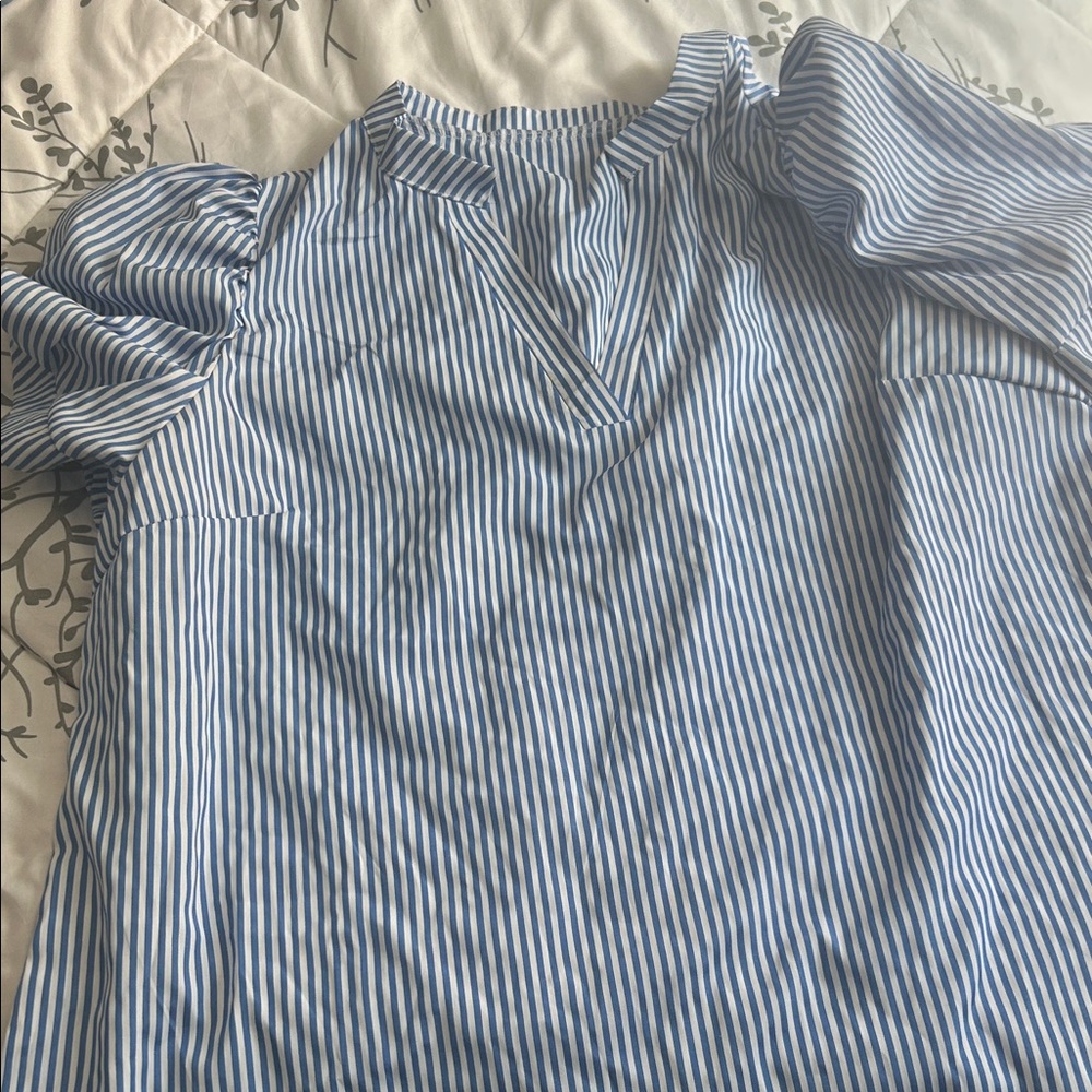 SHEIN Blue and White Striped Blouse